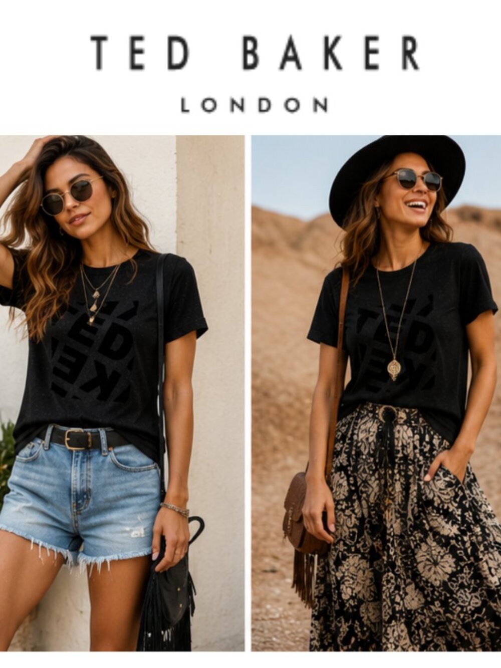 Ted Baker London Tedin Shimmer Logo Tee Black Metallic Knit Top Size M